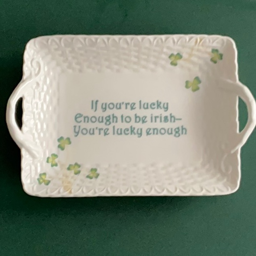 I. Godinger & Co. Irish Themed Ceramic Tray with Shamrock Design
